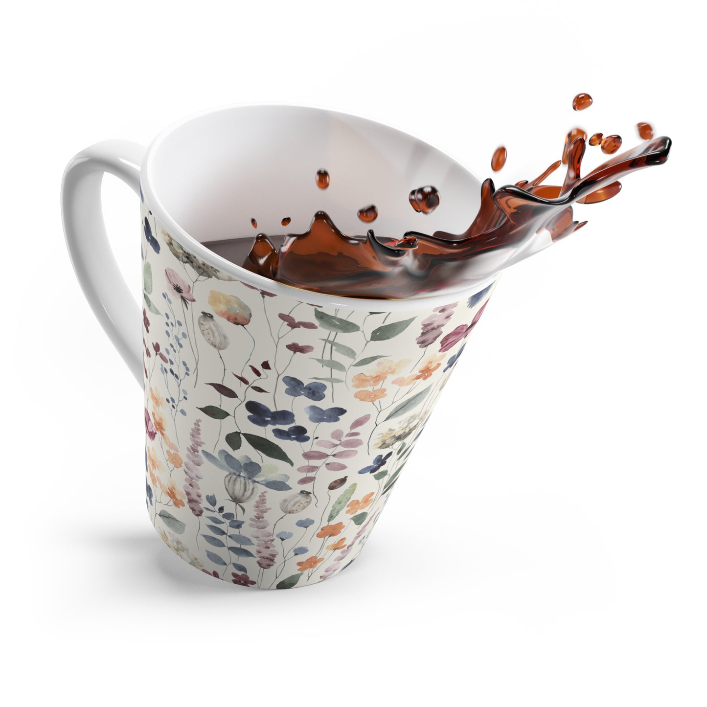 Floral Latte Mug - Elegant Flower Pattern Ceramic Coffee Cup