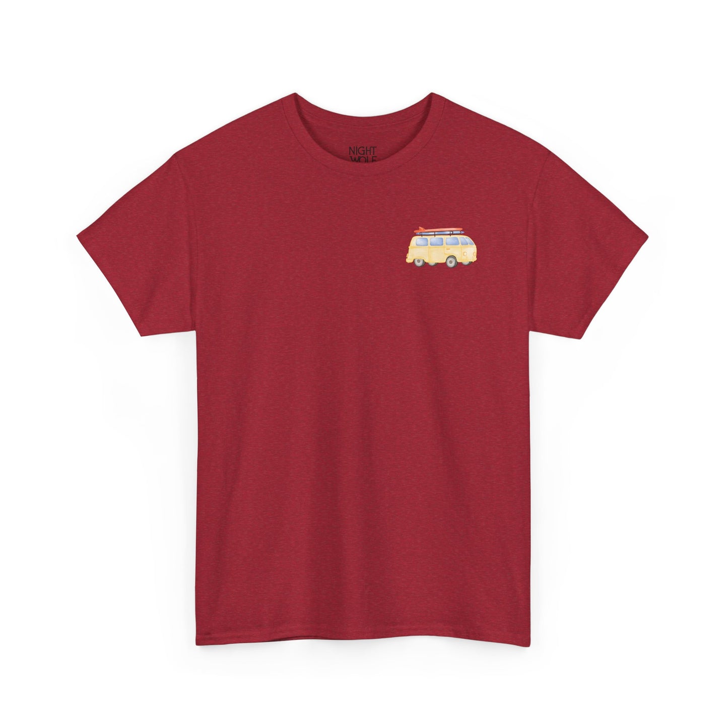 Retro Camper Van Chest Tee — Vintage Road Trip Graphic T-Shirt
