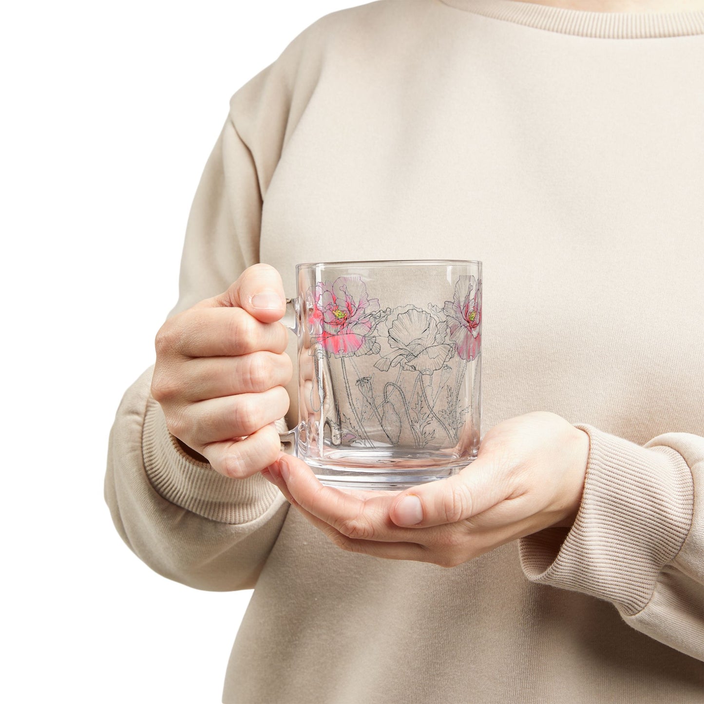 Floral Design Glass Mug - 10oz