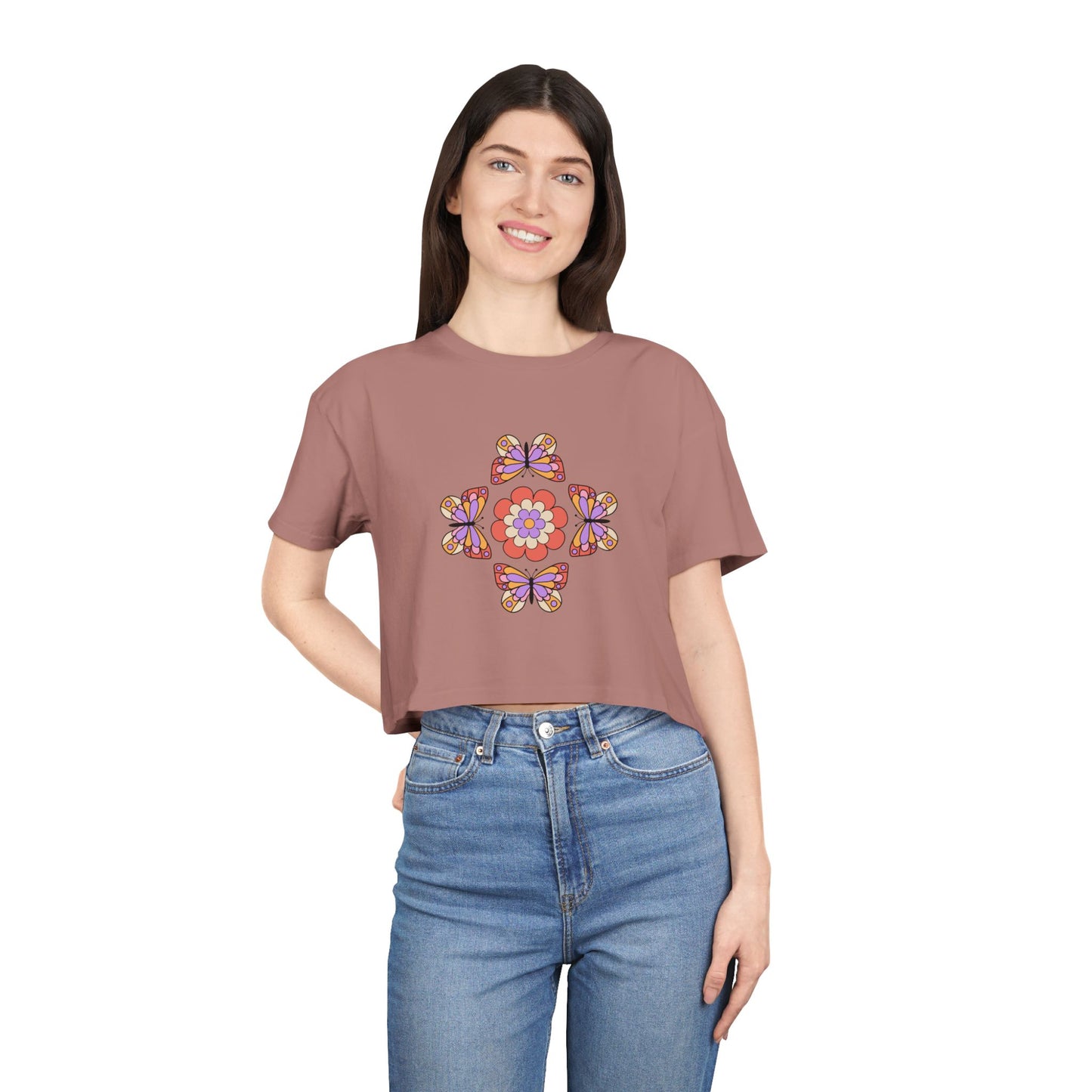 Butterfly Floral Crop Tee