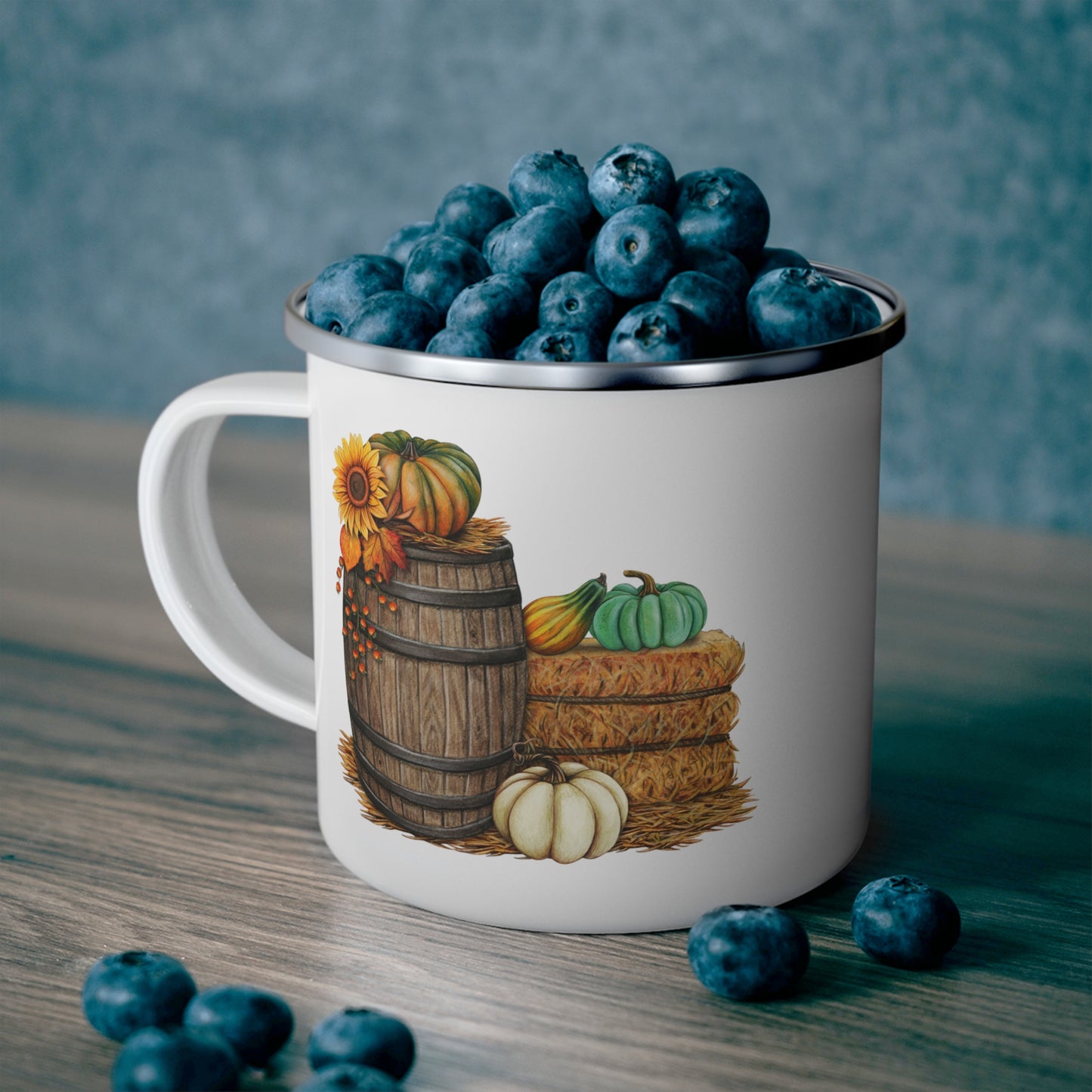 Fall Harvest Enamel Camping Mug with Pumpkin Design