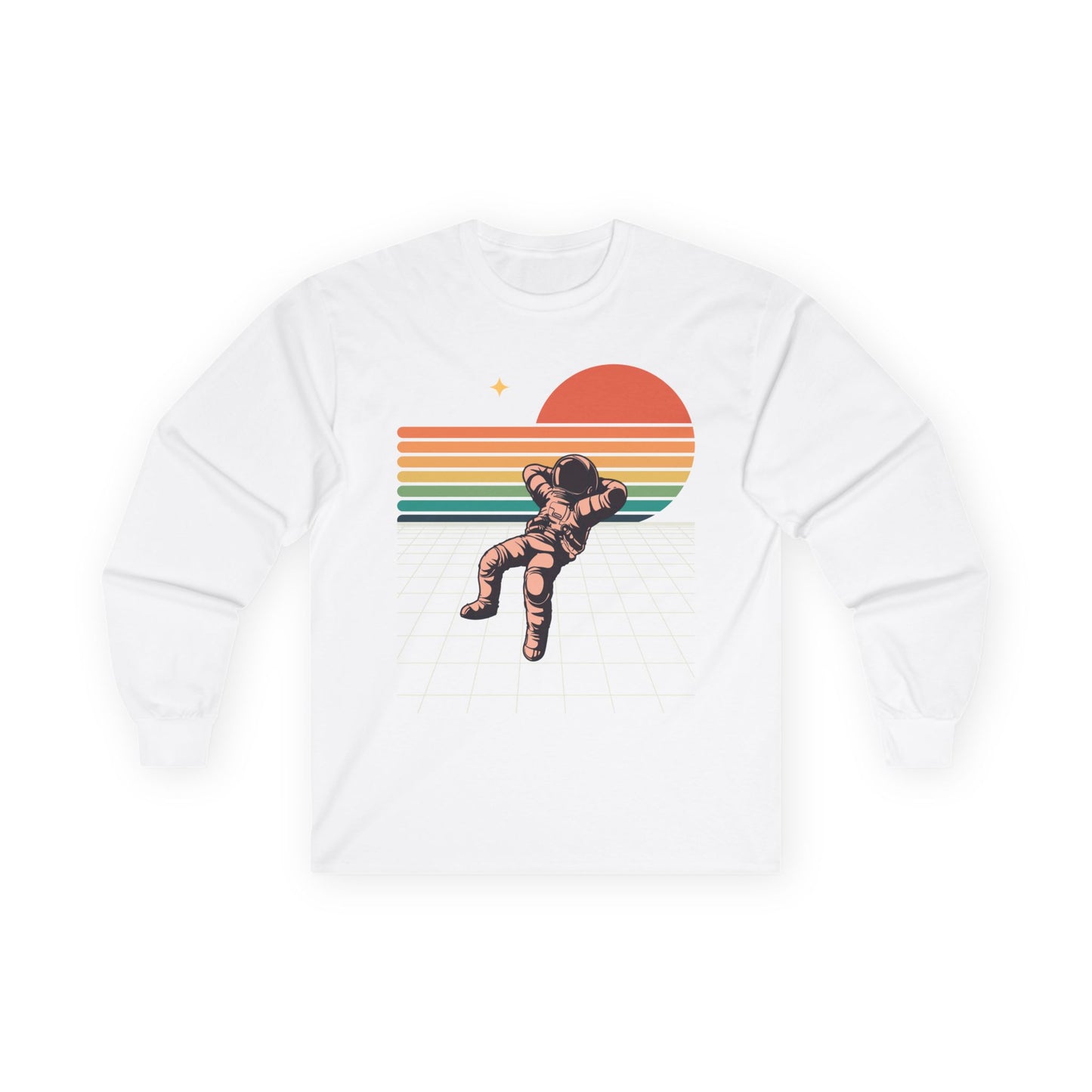 Astronaut Sunset Long Sleeve Tee — Retro Space Graphic