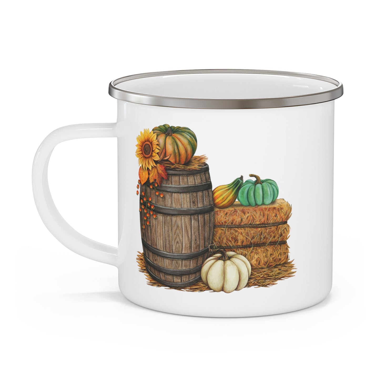 Fall Harvest Enamel Camping Mug with Pumpkin Design