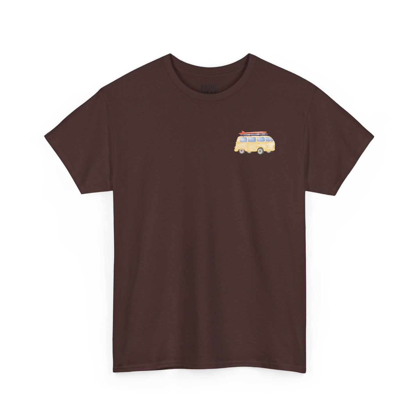 Retro Camper Van Chest Tee — Vintage Road Trip Graphic T-Shirt