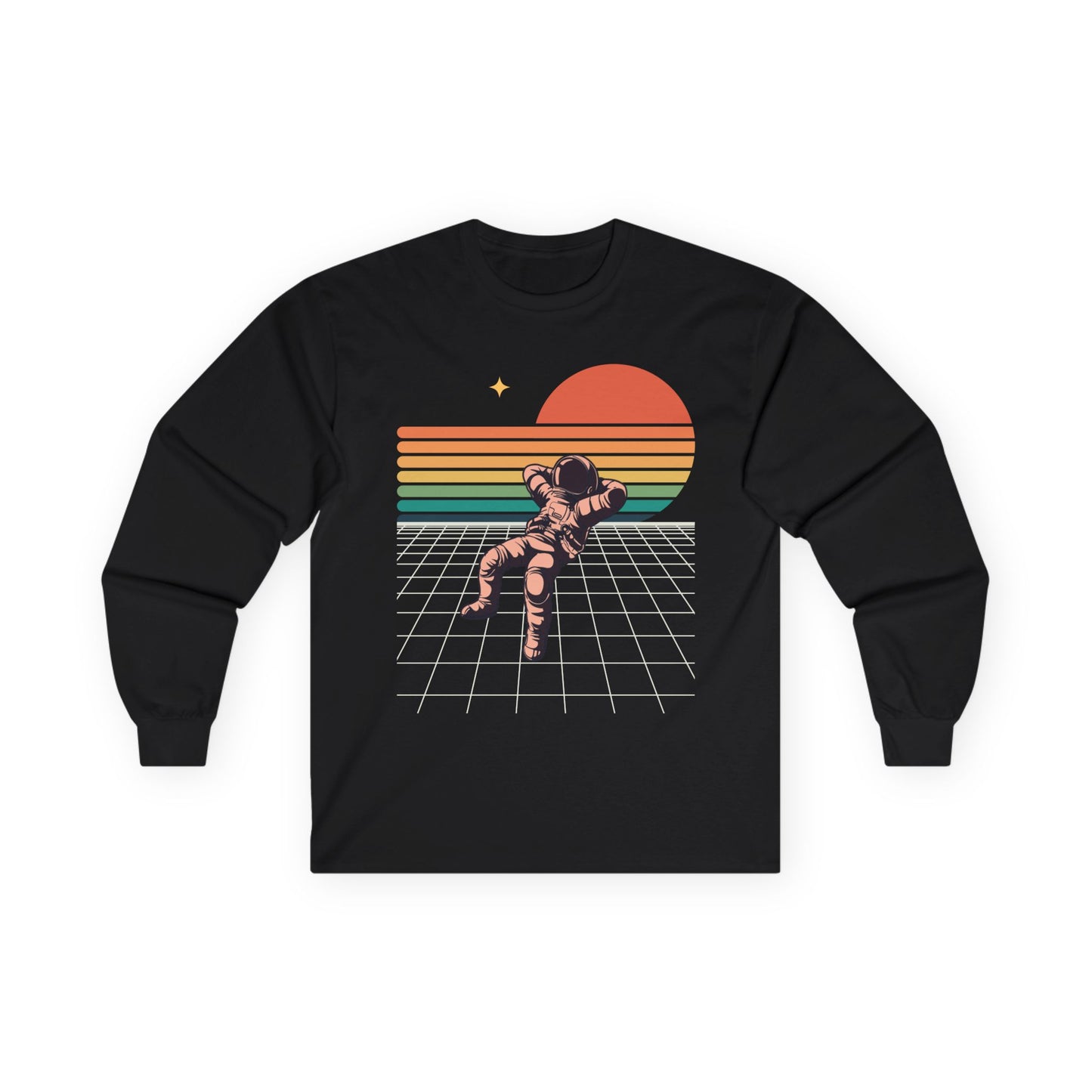 Astronaut Sunset Long Sleeve Tee — Retro Space Graphic