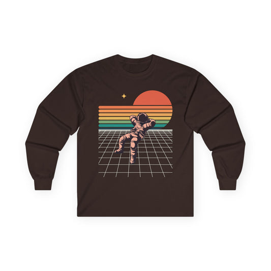 Astronaut Sunset Long Sleeve Tee — Retro Space Graphic