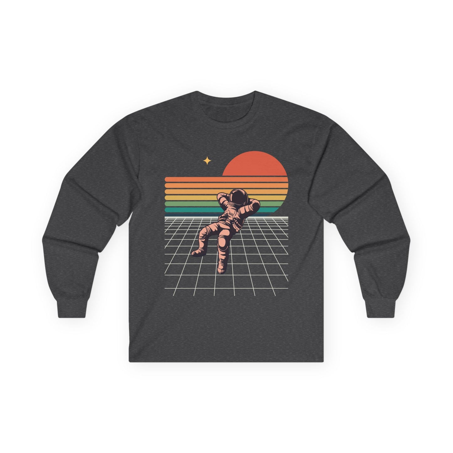 Astronaut Sunset Long Sleeve Tee — Retro Space Graphic