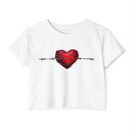 Heart & Barbed  Wire Design Crop Top