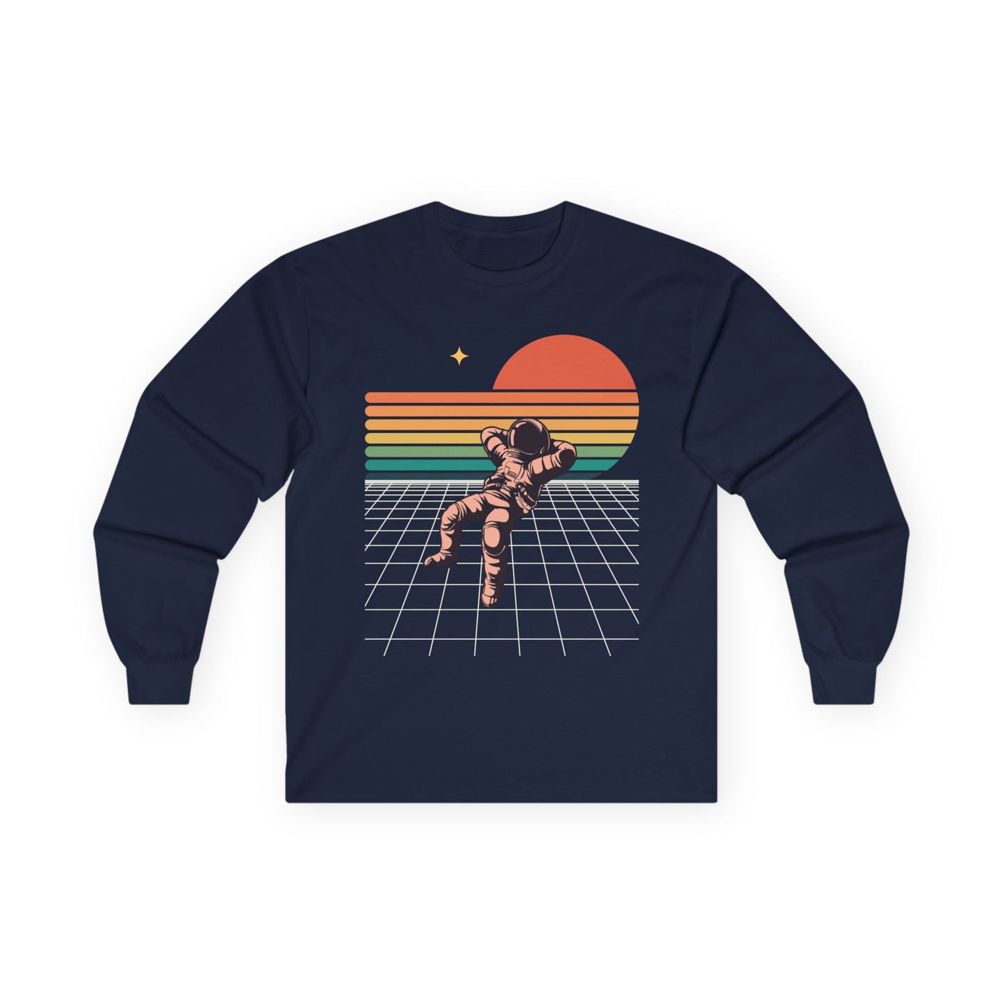 Astronaut Sunset Long Sleeve Tee — Retro Space Graphic