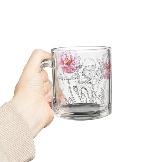 Floral Design Glass Mug - 10oz