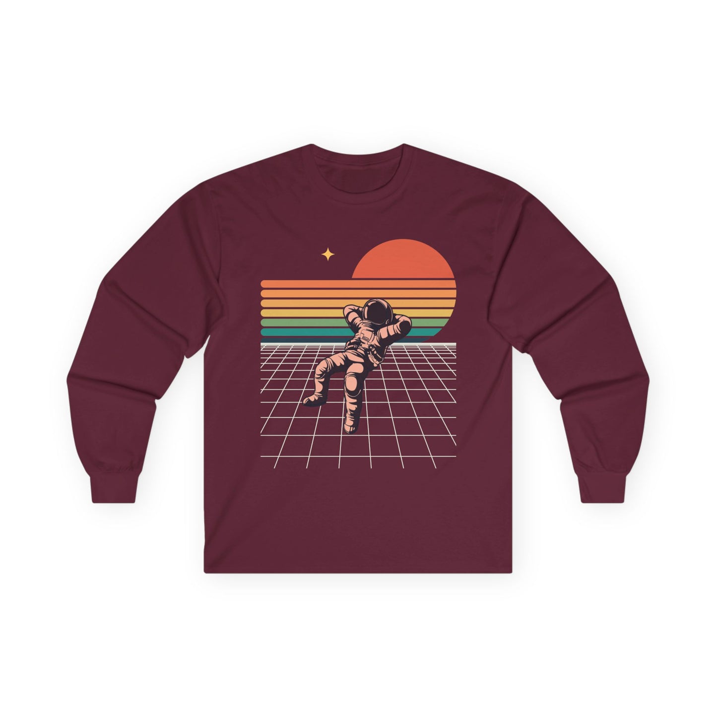 Astronaut Sunset Long Sleeve Tee — Retro Space Graphic