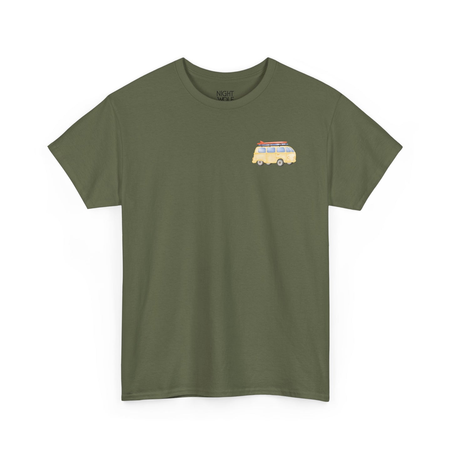Retro Camper Van Chest Tee — Vintage Road Trip Graphic T-Shirt