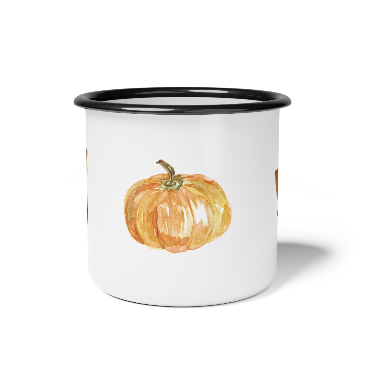 Autumn Vibes Enamel Camp Cup - Cozy Hot Beverage Mug with Pumpkin Design