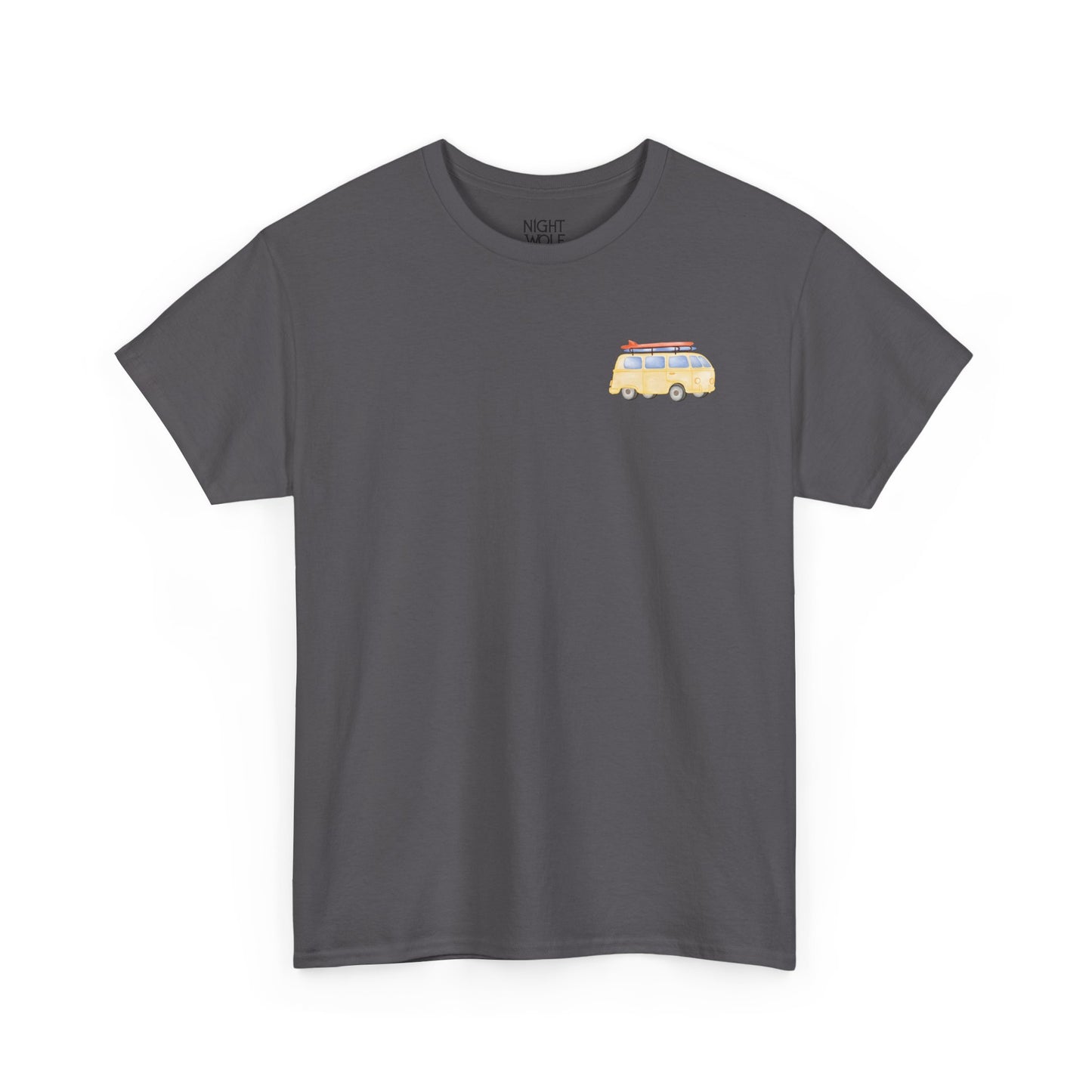 Retro Camper Van Chest Tee — Vintage Road Trip Graphic T-Shirt