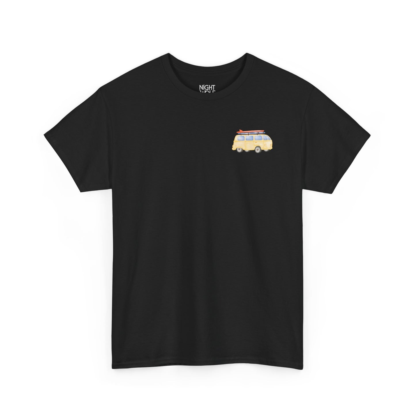 Retro Camper Van Chest Tee — Vintage Road Trip Graphic T-Shirt