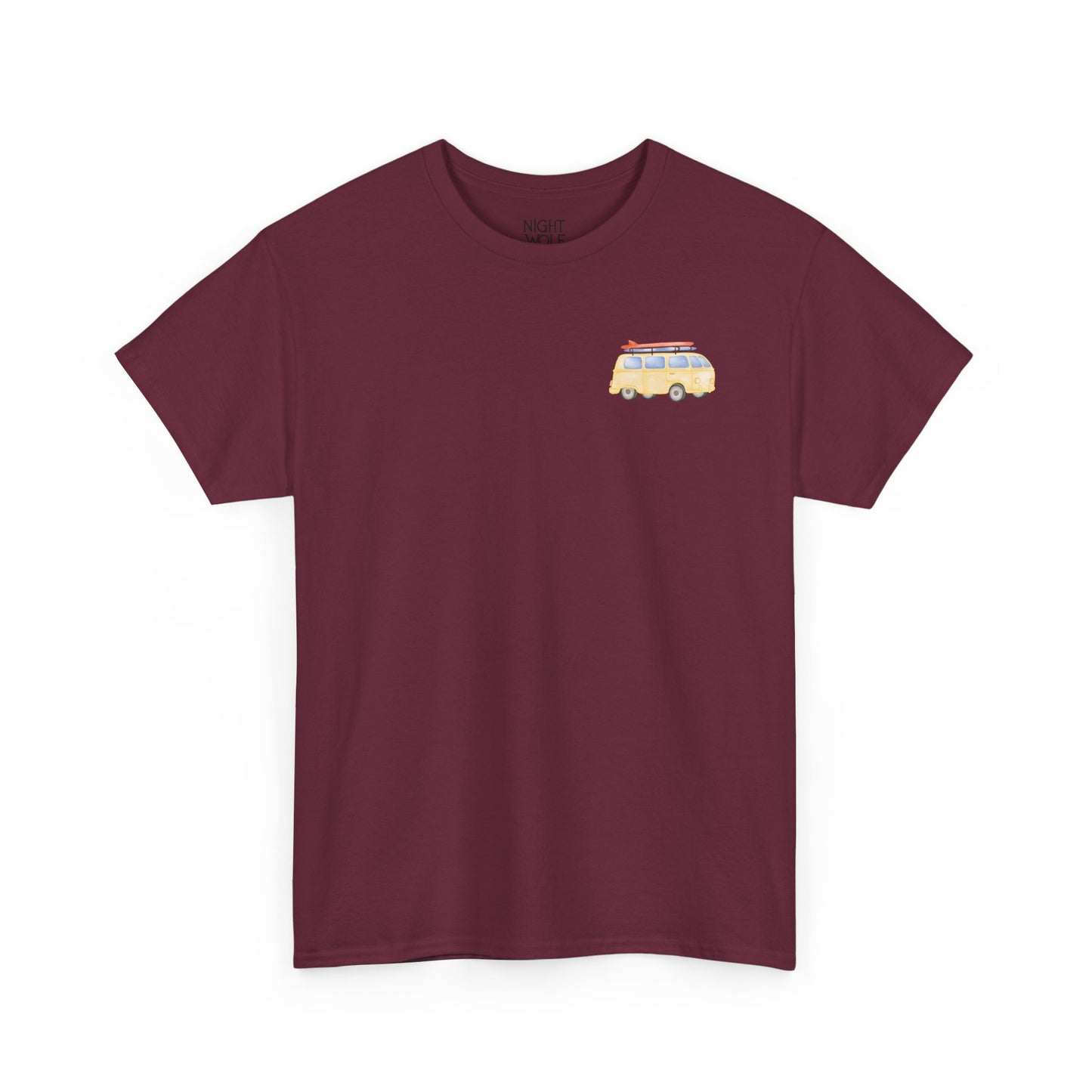 Retro Camper Van Chest Tee — Vintage Road Trip Graphic T-Shirt