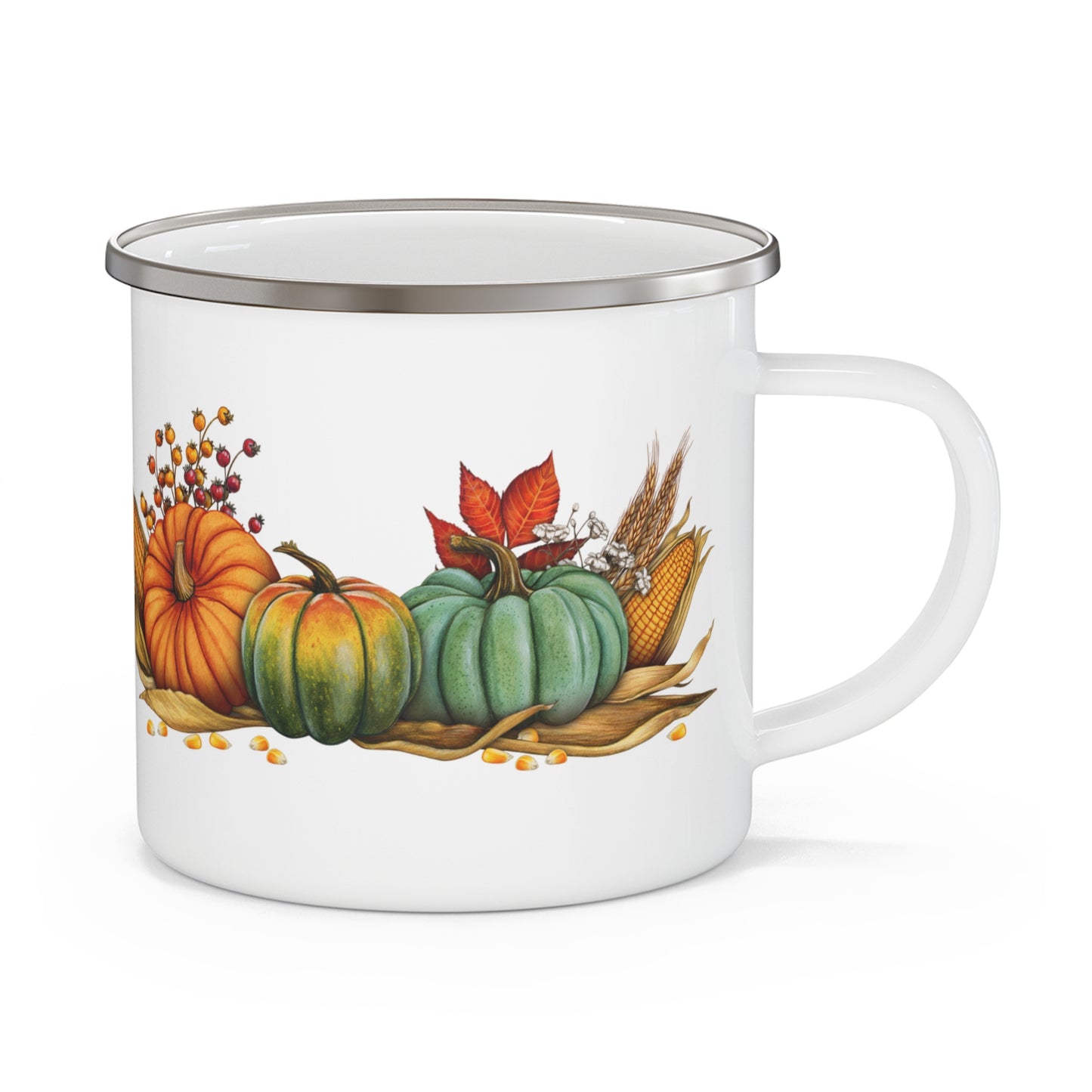 Fall Harvest Enamel Camping Mug with Pumpkin Design