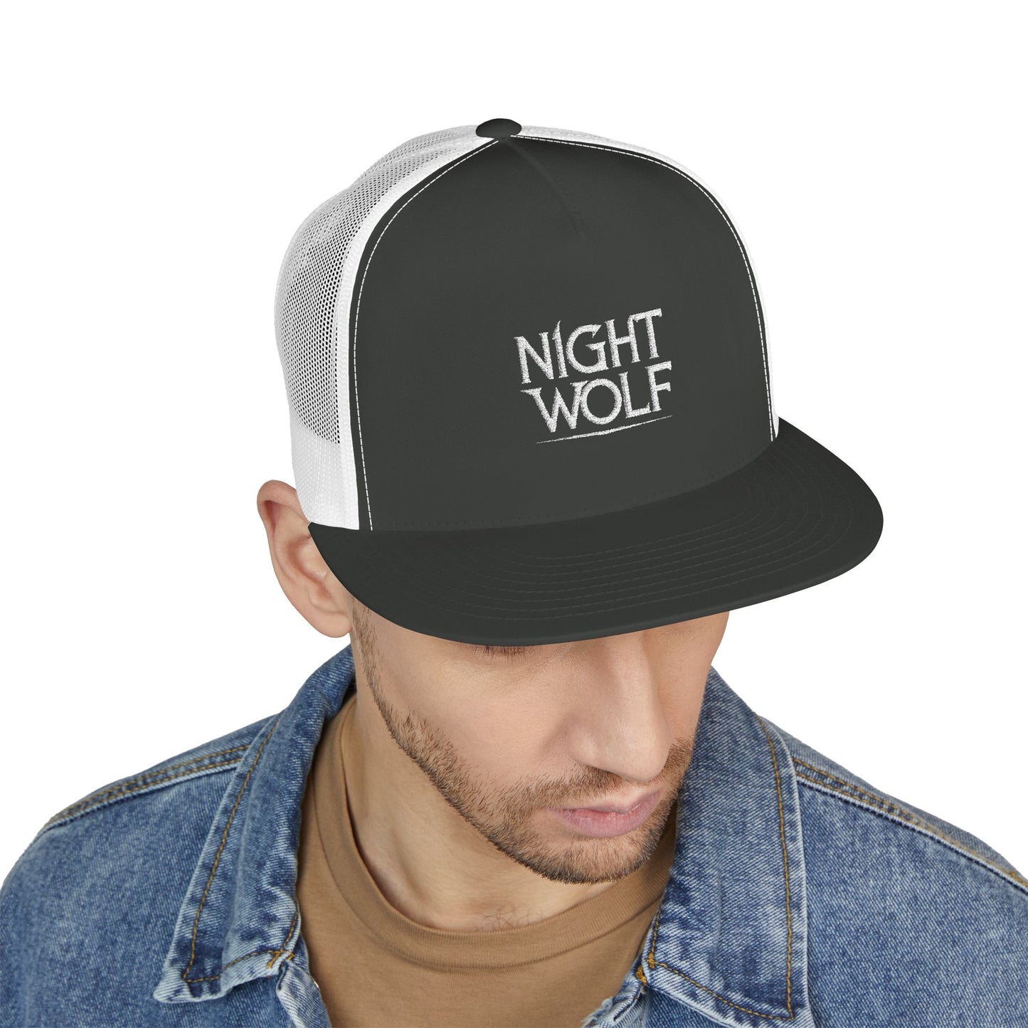 Night Wolf Embroidered 5 Panel Trucker Cap