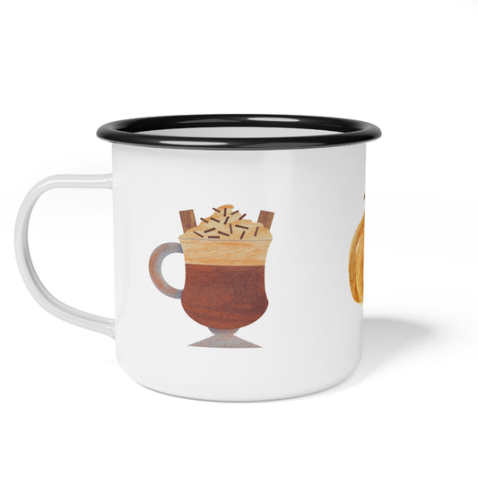 Autumn Vibes Enamel Camp Cup - Cozy Hot Beverage Mug with Pumpkin Design