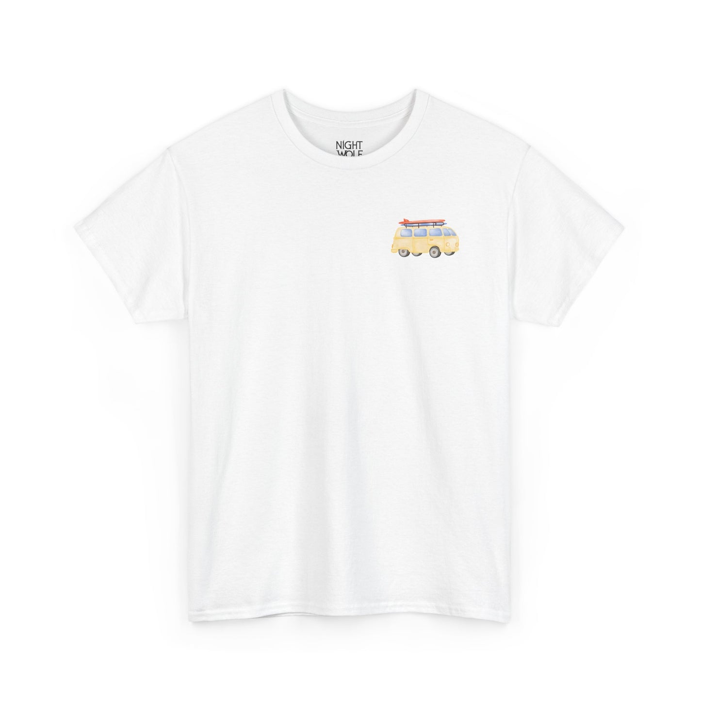 Retro Camper Van Chest Tee — Vintage Road Trip Graphic T-Shirt